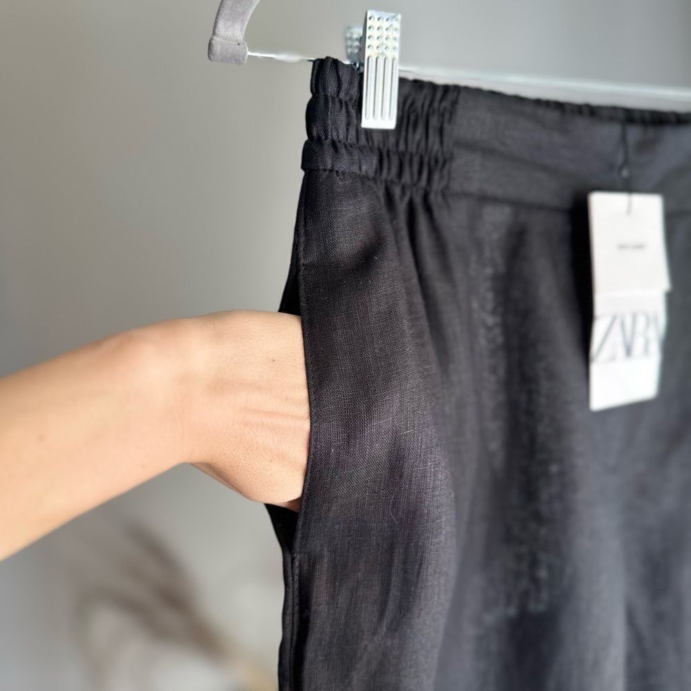 ZARA 100% LINEN STRAIGHT LEG PANTS - Picture 3 of 6